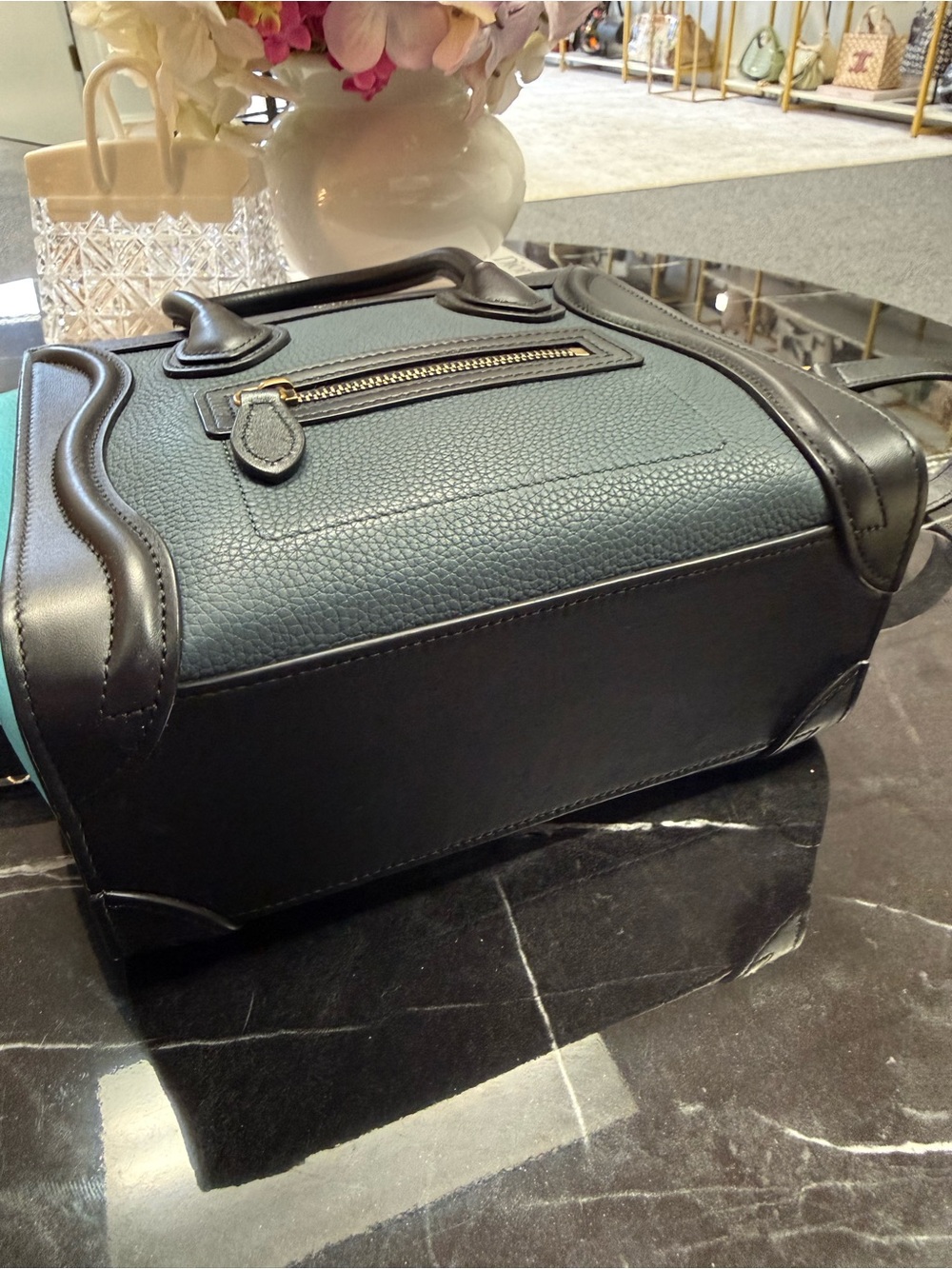 Céline Mini Luggage Tote in Teal and Black - Picture 2 of 3